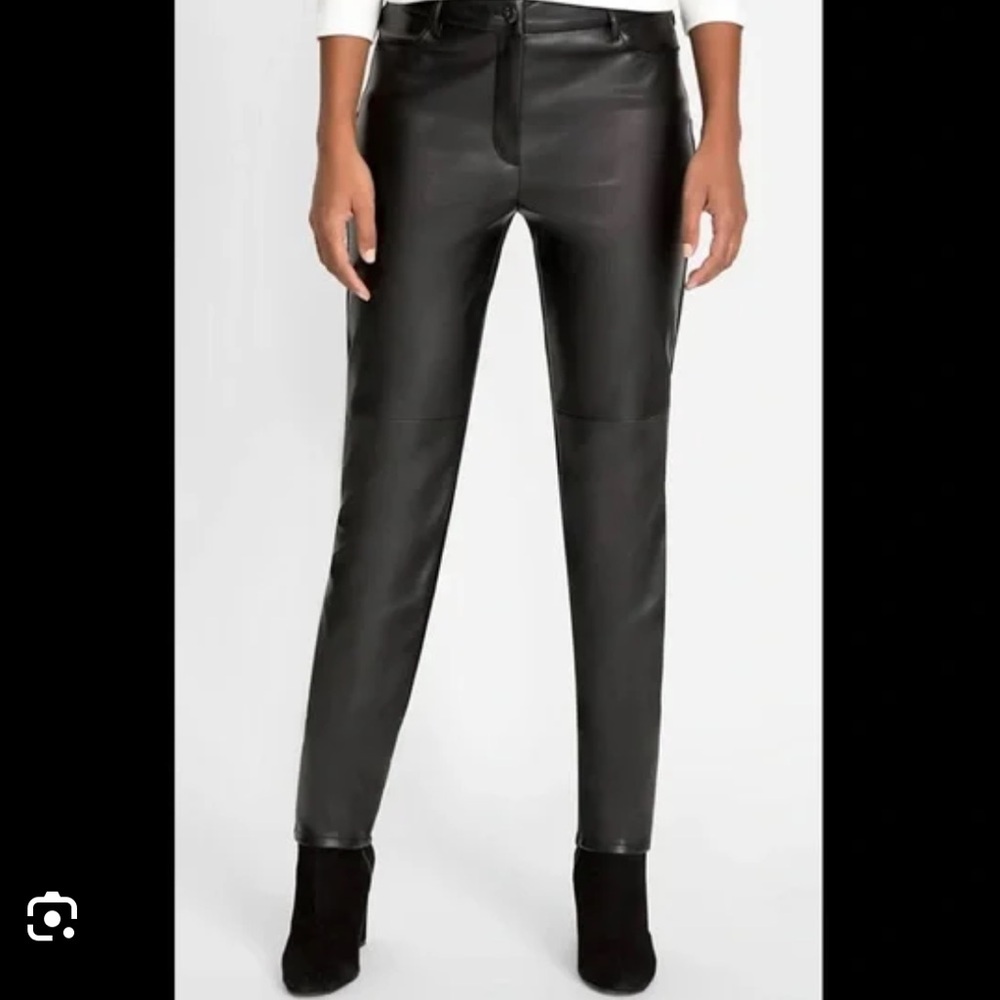 Olsen Women's Mona Slim Fit Faux Leather Trouser - Large - Size 14